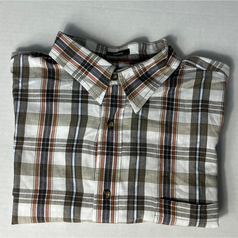 St John's Bay Size XL Men Shirt Button Madras Plaid Short Sleeve Classic Cotton‎